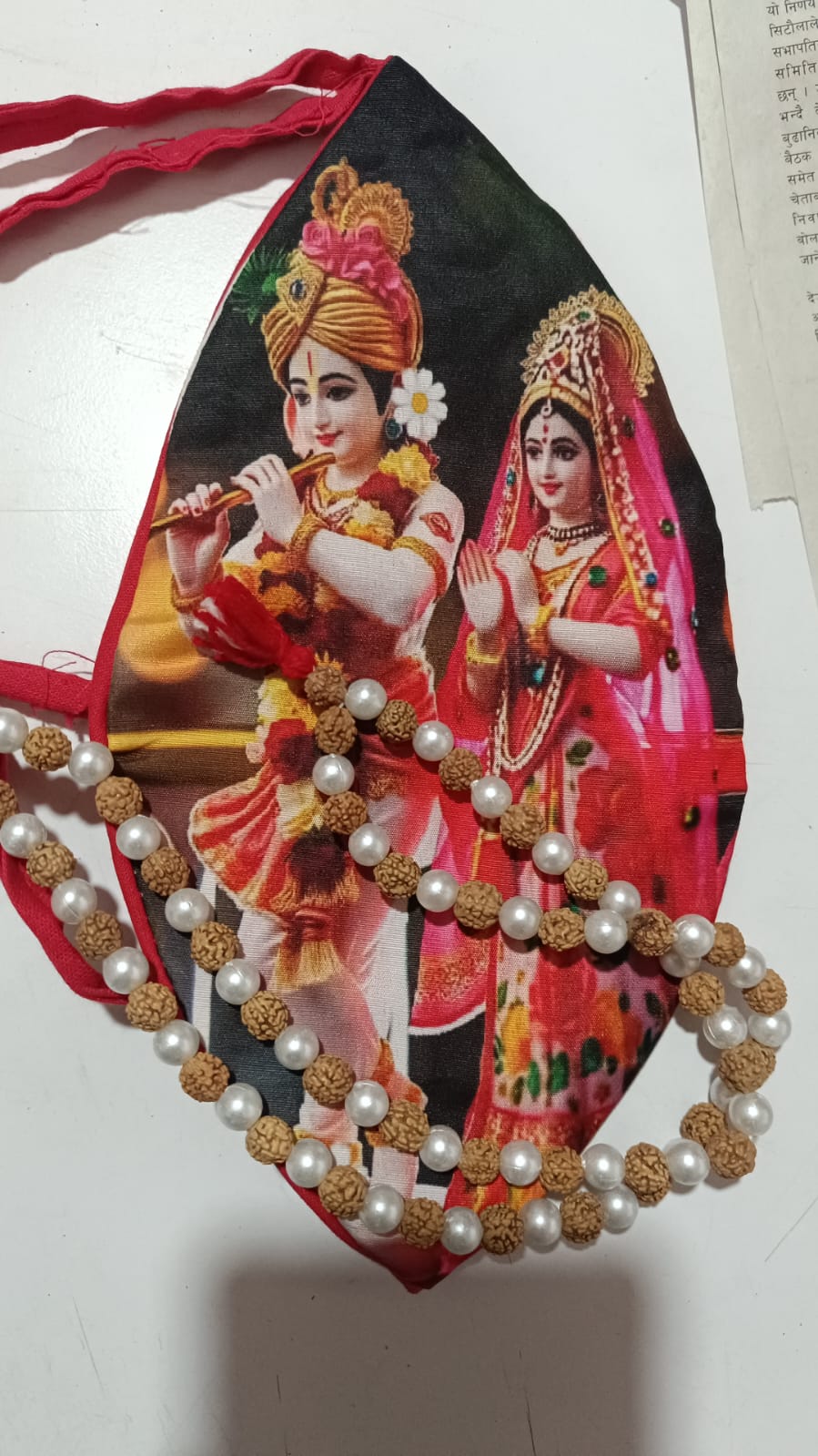 Jholi Jaap  Printed jap Jhola Radha Krishna jholi Goumukhi  Rudrakshya Mot Mala Set गौमुखी जप झोली माला