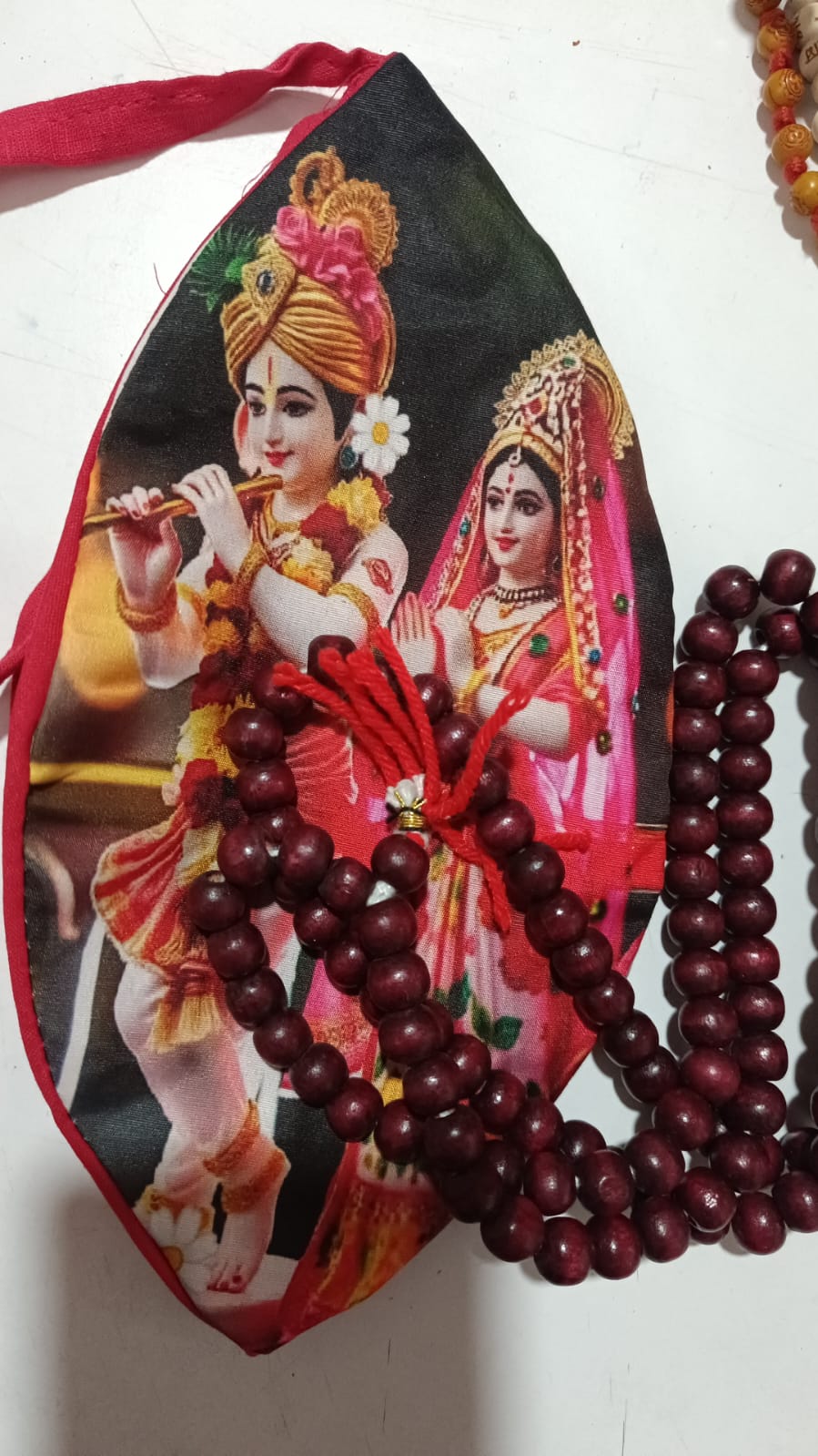 Jholi Jaap  Printed jap Jhola Radha Krishna jholi Goumukhi Chandan Mala Set गौमुखी जप झोली माला