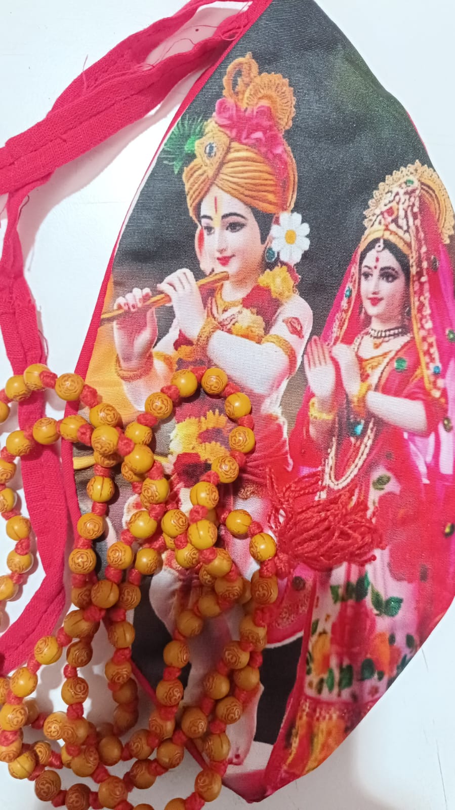 Jholi Jaap  Printed jap Jhola Radha Krishna jholi Goumukhi Om Mala Set गौमुखी जप झोली माला